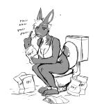  1:1 2021 anthro black_and_white breasts cleavage clothed clothing eating female hay hi_res hladilnik humor lagomorph leporid mammal monochrome pants_down partially_clothed pro_bun_(hladilnik) rabbit solo toilet toilet_use 