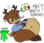  2021 about_to_blow absurd_res anthro belly big_belly cervid christmas christmas_clothing clothed clothing digital_media_(artwork) hi_res holidays inflation male mammal meter phant0mhat rumbling_stomach simple_background sketch solo steam super_animal_royale 