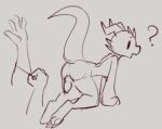  ? all_fours anthro anus clothing disembodied_hand duo genitals girly gloves handwear hi_res horn humanoid knot kobold lizard male nude open_mouth penis perec reptile scalie simple_background sketch tfzn 