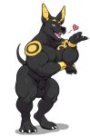 adastra adastra_(series) animal_genitalia anthro anubian_jackal balls biceps black_body black_fur canid canine canis echo_project facial_piercing fur genitals hi_res jackal male mammal muscular muscular_anthro muscular_male neferu_(adastra) nose_piercing nude paws pecs piercing saiterfroha sheath solo tail