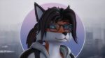  16:9 2021 3d_(artwork) 4k absurd_res alice_(gold97fox) anthro black_nose blue_eyes blurred_background brown_hair canid canine cheek_tuft clothing digital_media_(artwork) eyewear facial_tuft female fox fur glasses gold97fox hair hi_res jacket looking_at_viewer mammal orange_body orange_fur ponytail red_fox solo source_filmmaker topwear tuft white_body white_fur widescreen 