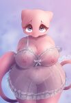  anthro big_breasts breasts cleavage clothed clothing curvy_figure female genitals hi_res hissmiss legendary_pok&eacute;mon lingerie looking_at_viewer mew nintendo pok&eacute;mon pok&eacute;mon_(species) pussy solo standing thick_thighs video_games voluptuous wide_hips 