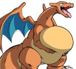  2021 ambiguous_gender belly big_belly charizard claws feral hand_on_stomach holding_belly membrane_(anatomy) membranous_wings nintendo obese obese_ambiguous obese_feral open_mouth overweight overweight_ambiguous overweight_feral plus-alpha pok&eacute;mon pok&eacute;mon_(species) simple_background solo standing video_games white_background wings 