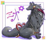  2021 border canid canine canis feral feralized fur grey_body grey_ears grey_fur grey_tail hololive looking_at_viewer mammal midori_no_iruka ookami_mio sitting solo white_border wolf 
