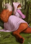  2021 4_toes anthro canid canine cheek_tuft claws clothed clothing detailed_background digital_media_(artwork) digitigrade dipstick_tail disney facial_tuft feet female forest fox foxovh fur hi_res looking_at_viewer maid_marian mammal markings outside pawpads plant robin_hood_(disney) smile solo tail_markings text toe_claws toes tree tuft url 