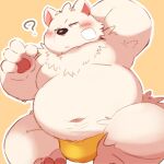  1:1 2021 96tning ? anthro belly blush bulge canid canine canis clothing domestic_dog fur kemono male mammal moobs navel nordic_sled_dog overweight overweight_male samoyed simple_background solo spitz underwear white_body white_fur 