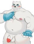  2021 absurd_res anthro balls belly blush genitals hi_res humanoid_genitalia humanoid_hands humanoid_penis kemono kingdom_force male mammal moobs navel nipples norvyn_(kingdom_force) overweight overweight_male penis polar_bear simple_background solo ursid ursine white_background white_body whitebeast20 