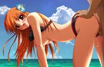  1girl all_fours bikini blush breasts brown_eyes brown_hair censored dead_or_alive doggystyle flower hair_ornament kasumi kasumi_(doa) nipples ocean outdoors pussy_juice sex sky sweat swimsuit tecmo vaginal water 