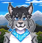 animated felid feline grumpyfart icon kerchief looking_at_viewer male mammal one_eye_closed smile solo tail tail_motion talking_to_viewer wink winking_at_viewer