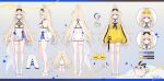  1girl absurdres animal_ears back black_bow blonde_hair blue_eyes blush bow breasts dress from_behind from_side hair_bow heart highres indie_virtual_youtuber legs long_hair medium_breasts official_art pen rabbit_ears rabbit_girl rabbit_tail reference_sheet sandals see-through_cleavage see-through_clothes sleep_mask sleeves_past_wrists smile solo standing sweater tail thigh_strap thighs toes very_long_hair virtual_youtuber white_dress white_sandals yellow_sweater yenko_(vtuber) yenkoes 