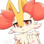 1:1 2021 3_fingers :< ambiguous_anthro ambiguous_gender anthro arm_tuft biped blush blush_lines braixen bust_portrait canid cel_shading cheek_tuft chest_tuft claws closed_frown colored digital_drawing_(artwork) digital_media_(artwork) facial_tuft finger_claws fingers front_view frown fur generation_6_pokemon gesture inner_ear_fluff japanese_description looking_at_viewer mammal mouth_closed multicolored_body multicolored_fur nintendo nude_ambiguous nude_anthro orange_body orange_eyes orange_fur orange_inner_ear_fluff pawpads pink_pawpads pointy_ears pokemon pokemon_(species) portrait prick_ears quail_00n0 shaded shoulder_tuft signature simple_background solo standing tapering_snout translated_description tuft waving white_background white_body white_claws white_fur yellow_body yellow_fur