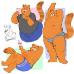  1:1 2021 anthro belly bottomwear canid canine canis clothing domestic_cat domestic_dog felid feline felis garfield_(series) garfield_the_cat hi_res humanoid_hands male mammal moobs multiple_poses nipples odie_the_dog orange_body overweight overweight_male pants pose shirt shyybuchi sitting solo topwear underwear 