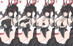 1girl absurdres alternate_costume bikini bikini_top_only black_hair black_leotard blue_archive blunt_bangs breasts cleavage commentary_request full_body halo headgear highres huge_breasts leotard long_hair looking_at_viewer mecha_musume mechanical_wings nankam76 red_eyes rio_(blue_archive) shield sideboob simple_background skin_tight solo string_bikini swimsuit thrusters transparent_background underboob unfinished weapon white_background wings 
