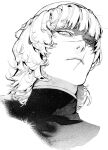  1boy badeni blunt_bangs chi.:_chikyuu_no_undou_ni_tsuite closed_mouth commentary_request cropped_shoulders duckchuni greyscale heterochromia highres korean_commentary male_focus medium_hair monochrome multiple_scars portrait scar scar_on_face scar_on_mouth scar_on_nose shirt simple_background solo white_background 