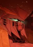  commentary_request gamma_u1 glowing glowing_eyes green_eyes gundam gundam:_hathaway's_flash highres light_particles mecha mecha_focus mobile_suit no_humans portrait red_theme robot science_fiction v-fin xi_gundam 