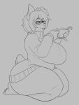  anthro big_breasts biped breasts canid canine canis clothed clothing domestic_dog eyewear facial_piercing female glasses hair hi_res kaj_(vaerinn) mammal mastiff molosser monochrome mr.pink piercing plantigrade rottweiler slightly_chubby solo thick_thighs 