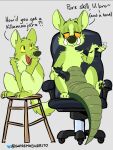  3:4 ambiguous_gender anthro brother canid canine canis controller corgidile crocodile crocodilian crocodylid dialogue domestic_dog dualshock_4 duo fur game_controller gaming green_body green_fur halo_(series) hi_res hunter_(knotsosfw) hybrid knotsosfw male mammal microsoft open_mouth paws playing_videogame playstation playstation_4 playstation_controller reptile scalie sibling simple_background sitting sony_corporation sony_interactive_entertainment supremo_burrito text video_games wireless_controller xbox_game_studios yellow_eyes 