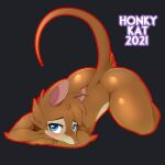  1:1 2021 anthro bent_over big_butt blue_eyes blush butt don_bluth female fur hi_res honky_kat looking_at_viewer mammal mouse mrs._brisby murid murine nude presenting raised_tail rodent simple_background smile solo the_secret_of_nimh thick_thighs wide_hips 