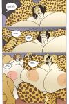  2013 after_transformation anthro big_breasts big_muscles breaking breasts cheetah claws comic cougar dialogue dragon duo felid feline female female/female hair huge_breasts huge_muscles huge_nipples hybrid hyper hyper_breasts hyper_muscles jaeh long_hair mammal muscular nude pain wings 