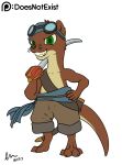  anthro black_nose brown_body bryce_daeless countershading cutlass doesnotexist eyewear eyewear_on_head goggles goggles_on_head green_eyes hi_res lutrine male mammal melee_weapon mustelid paws pirate sword tan_body weapon 