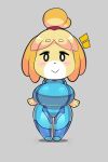  2:3 :&gt; absurd_res animal_crossing anthro big_breasts black_eyes black_nose blonde_hair blush breasts canid canine canis chibi cosplay domestic_dog dongitos eyebrow_through_hair eyebrows female fur grey_background hair hi_res huge_breasts isabelle_(animal_crossing) looking_at_viewer mammal metroid nintendo shih_tzu short_stack simple_background smile solo standing tied_hair topknot toy_dog translucent translucent_hair video_games wide_hips yellow_body yellow_fur zero_suit 