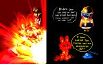  2021 bestfriendforever death_by_snu_snu dialogue elemental_creature english_text explosion fire fire_creature firefighter group hi_res humor ice ice_creature lagomorph leporid mammal melting mineral_fauna nude rabbit text trio 