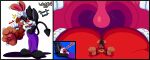 2_toes 3_toes 4_fingers absurd_res anthro big_feet big_tongue big_uvula boop cartoon_gloves clothing comic duo ear_grab english_text eyewear feet finger_on_nose fingers glasses herman_(marquis2007) hi_res imp in_mouth lagomorph leporid male male/male mammal marquis2007 nose_boop open_mouth overalls pawpads rabbit red_tongue roderick_(tamerkoh) shirt snoring soles tail text thick_tongue toes tongue toony topwear uvula vore wearing_glasses whiskers wide_tongue