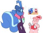  anthro blue_hair blush duo exercise eyes_closed female giggles_(htf) ground_squirrel hair happy_tree_friends mammal mephitid petunia_(htf) pink_hair ribbons rodent sciurid skunk stretching vilya water_bottle workout 