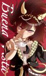  1girl 3year_etarou absurdres animal_ears black_jacket black_necktie blush breasts brown_hair buena_vista_(heroina_inocente)_(umamusume) buena_vista_(umamusume) character_name checkered_collar checkered_hairband closed_mouth collared_shirt commentary_request crying ear_covers gloves hair_between_eyes hair_ornament hairband headband highres horse_ears horse_girl horse_tail jacket looking_at_viewer medium_hair necktie open_clothes open_jacket pointing pointing_at_viewer purple_eyes shirt short_sleeves skirt solo tail tears umamusume white_shirt 