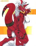 adleisio anthro bandai_namco belly bodily_fluids character_cipher digicode_text digimon digimon_(species) egg female genital_fluids growlmon hair hi_res lactating markings multicolored_body oviposition pregnant pregnant_female red_body red_scales saliva saliva_string scales simple_background solo text traditional_media_(artwork) two_tone_body vaginal_fluids white_belly white_body white_hair white_scales