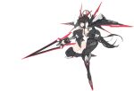  1girl absurdres alternate_costume black_hair blue_archive blunt_bangs breasts cleavage commentary_request full_body halo headgear highres huge_breasts long_hair looking_at_viewer mecha_musume mechanical_wings nankam76 red_eyes rio_(blue_archive) shield simple_background skin_tight solo thrusters transparent_background unfinished weapon wings 