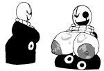 animated_skeleton areola big_breasts bone breasts clothing coat crossgender eyelashes female gaster glistening glistening_breasts grey_areola huge_breasts loudnormal4 monochrome mtf_crossgender skeleton smile solo sweater topwear turtleneck undead undertale undertale_(series) white_body