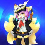 2010s_theme 2014 anthro black_clothing black_hat black_headwear clothing concon-collector countershade_face countershade_legs countershade_thighs countershading cute_fangs fangs female hair hat headgear headwear japanese_description kemono open_mouth pirate_hat purple_hair silvestris_rui solo teeth