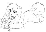  ball_of_yarn bell collar domestic_cat felid feline felis female fluffy hi_res highlights_(coloring) mammal monochrome pantherine rin_(kittyrin) single_stripe snow_leopard yarn 