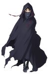  1girl absurdres black_hair black_robe covered_face covered_mouth fate/strange_fake fate_(series) full_body highres hijab hood hood_up looking_at_viewer niqab no_name_assassin_(fate) purple_eyes robe solo yamada_yuukei 