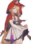  1girl absurdres animal_ear_fluff animal_ears arknights arknights:_endfield blonde_hair cape commentary dress ears_through_headwear highres hood hood_up hooded_cape looking_at_viewer low-tied_sidelocks mofashi_(sxaf8777) open_mouth red_cape rossi_(arknights) sidelocks simple_background solo tail white_background white_dress wolf_ears wolf_girl wolf_tail yellow_eyes 