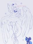 3:4 bottomwear clothing eyes_closed female flying friendship_is_magic hasbro hi_res humanoid my_little_pony neckline personification prepare4surgery princess_luna_(mlp) skirt solo spread_wings wings