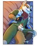 absurd_res animal_genitalia animal_penis anthro canid canine canine_genitalia canine_penis clothed clothing cocky_smile fox fox_mccloud genitals gloves handwear hi_res jacket kerchief male mammal nintendo penis penis_tip presenting presenting_penis rizzarts sheath smug solo star_fox topwear vest