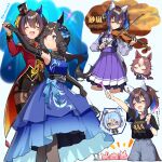  2others 6+girls ^_^ animal_ears bare_shoulders birthday black_hat black_shirt blue_dress blue_eyes blue_hair brown_hair closed_eyes clothes_writing coat commentary_request daiichi_ruby_(flowing_blue)_(umamusume) daiichi_ruby_(umamusume) daitaku_helios_(joyful_jamboree!)_(umamusume) daitaku_helios_(umamusume) dark_hound_3 denim dress ear_covers elbow_gloves fang fishnet_pantyhose fishnets gloves glowstick happy_birthday hat highres holding holding_glowstick horse_ears horse_girl jeans k.s.miracle_(autumn_color_andante)_(umamusume) k.s.miracle_(umamusume) looking_at_another mini_hat mini_top_hat multicolored_hair multiple_girls multiple_others official_alternate_costume pants pantyhose pantyhose_under_shorts print_headwear purple_eyes red_coat school_uniform semi-rimless_eyewear shirt short_hair shorts single_ear_cover skin_fang sleeveless sleeveless_dress streaked_hair tilted_headwear top_hat tracen_school_uniform umamusume under-rim_eyewear white_hat yamanin_zephyr_(fluttertail_spirit)_(umamusume) yamanin_zephyr_(umamusume) 