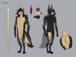 absurd_res andromorph anthro anus black_body black_fur brown_body brown_fur butt canid canine canis color_swatch digital_media_(artwork) front_view fur gem genitals hair hi_res intersex jackal long_hair lucas_(topazknight) mammal melee_weapon model_sheet multicolored_body multicolored_fur multiple_images nude nude_andromorph nude_anthro polearm purple_eyes rear_view simple_background solo spear staff tail tan_body tan_fur topazknight tuft vulva weapon