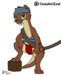  anthro black_nose brown_body bryce_daeless bulge clothing countershading doesnotexist green_eyes hi_res lutrine male mammal melee_weapon mustelid panties paws pirate solo sword tan_body underwear weapon 