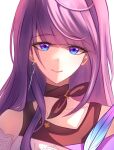  1girl absurdres bandana bandana_around_neck birthday black_bandana blue_eyes closed_mouth commentary elysium1nyou english_commentary highres honkai_(series) honkai_impact_3rd long_hair portrait purple_hair raiden_mei raiden_mei_(apho) smile solo white_background 