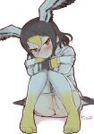  1girl ass bird_girl bird_tail bird_wings black_hair blonde_hair blush brown_eyes brown_feathers brown_hair cleft_of_venus closed_mouth clothes_pull crossed_arms dot_nose elbows_on_knees eyelashes feathers feet full_body gloves gradient_legwear hair_between_eyes head_tilt head_wings highres jacket kemono_friends kemono_friends_3 knees_together_feet_apart knees_up leaning_forward long_hair long_sleeves looking_at_viewer masuyama_ryou medium_hair miniskirt multicolored_hair no_panties no_shoes northern_goshawk_(kemono_friends) orange_eyes orange_hair pantyhose pantyhose_pull pleated_skirt pulling_own_clothes pussy shirt short_hair simple_background sitting skirt smile solo tail toes two-tone_legwear uncensored white_background white_feathers white_gloves white_hair white_jacket white_pantyhose white_shirt white_skirt wings yellow_pantyhose 