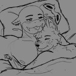 1:1 anthro armpit_hair bald bat bedding bisexual blanket blush body_hair cuddling duo eyes_closed eyewear fangs female fluffy gummig0re gummig0re_(artist) hug husband husband_and_husband koopa koopaling lee_(gummig0re) lgbtq male male/male mammal mario_bros mattress monochrome neck_tuft nintendo one_eye_closed pecs pillow roy_koopa scalie shirtless snout sunglasses teeth tongue tongue_out trans_(lore) trans_man_(lore) tuft under_covers