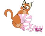  alpha_channel anthro balls blush butt caracal caracal_(genus) clothing denji denjireal digital_media_(artwork) felid feline genitals girly legwear male mammal nude open_mouth penis presenting shocked_expression simple_background solo solo_focus stockings unknown_artist 