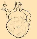 after_vore anthro belly belly_grab big_belly big_breasts bovid breasts caprine female female_pred goat horn huge_belly mammal mature_female moomular nipples same_size_vore solo toriel undertale undertale_(series) vore