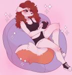 2025 4_fingers anthro arm_tuft arms_bent artist_name bean_bag bent_legs black_bottomwear black_clothing black_crop_top black_footwear black_hotpants black_shirt black_shoes black_shorts black_sneakers black_topwear blue_eyes blush blush_lines bottomwear breasts brown_hair brown_nose brown_tail cleavage closed_smile clothed clothed_anthro clothing colored controller crop_top digital_drawing_(artwork) digital_media_(artwork) english_description eyelashes fan_character female female_anthro fingers fluffy fluffy_ears fluffy_tail footwear fully_clothed fully_clothed_anthro fur game_controller generation_3_pokemon hair heart_symbol hi_res holding_controller holding_object hotpants kaya_(khainethewolf) knee_tuft leg_tuft linoone long_tail medium_breasts microsoft midriff mouth_closed multicolored_body multicolored_fur navel nintendo pokemon pokemon_(species) shaded shiny_pokemon shirt shoelaces shoes shorts shoulder_tuft sitting_on_bean_bag smile solo sparkles suzeart tail text topwear tuft two_tone_body two_tone_fur two_tone_tail white_body white_fur white_tail xbox xbox_controller xbox_game_studios