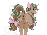 2024 anus balls big_anus big_balls blue_eyes bodily_fluids brown_anus brown_balls brown_body brown_ears brown_fur brown_hair brown_tail clothing cocoa_(wild_manes) equid equine feral fur gafftopsail genitals hair hi_res horse huge_balls looking_at_viewer looking_back looking_back_at_viewer male mammal multicolored_hair pink_bow pink_clothing quadruped rear_view solo sweat sweaty_anus sweaty_balls sweaty_genitalia tail teal_hair teal_tail two_tone_hair two_tone_tail wild_manes