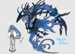  2girls blue_eyes blue_hair braid crying dotera_(clothes) fish fish_girl fish_head flat_chest glowing glowing_eye grey_background harurie highres horned_mask japanese_clothes kimono long_bangs long_hair low-tied_long_hair mask multicolored_hair multiple_girls obi open_mouth pearl_hair_ornament pokemon sash tareme tears two-tone_hair undershirt white_hair white_mask wishiwashi wishiwashi_(school) wishiwashi_(solo) 
