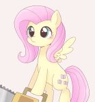  2020 blue_eyes blush chainsaw cutie_mark equid equine feathered_wings feathers female feral fluttershy_(mlp) friendship_is_magic front_view ginmaruxx hair hasbro hi_res holding_object long_hair mammal my_little_pony pegasus pink_hair power_tool quadruped simple_background solo tools white_background wings yellow_body yellow_feathers yellow_wings 